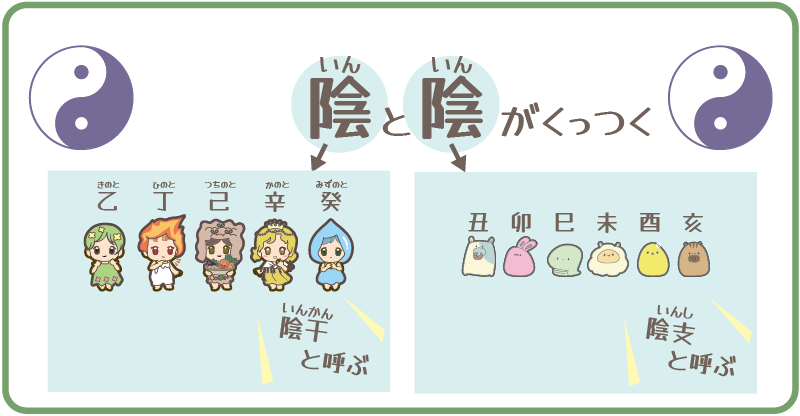 陰干（乙・丁・己・辛・癸）と陰支（丑・卯・巳・未・酉・亥）が組む