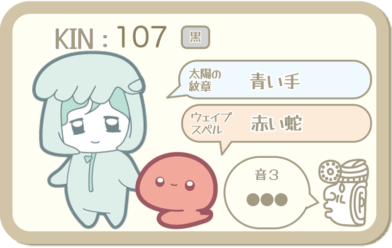 KIN107：太陽の紋章 青い手・ウェイブスペル 赤い蛇・音3