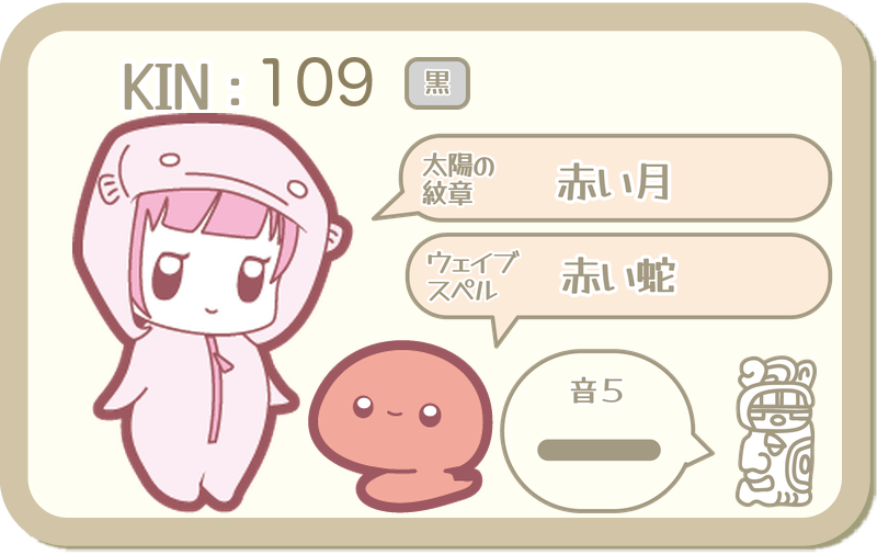 KIN109：太陽の紋章 赤い月・ウェイブスペル 赤い蛇・音5