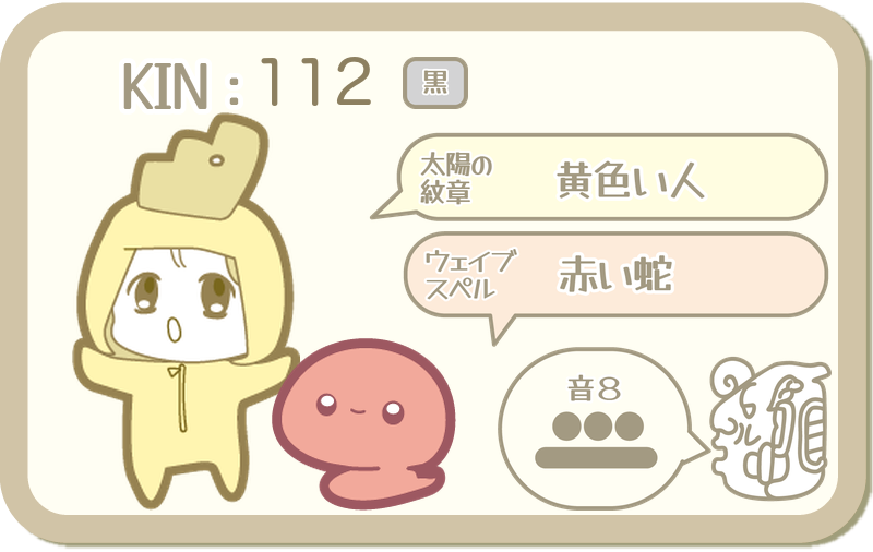 KIN112：太陽の紋章 黄色い人・ウェイブスペル 赤い蛇・音8