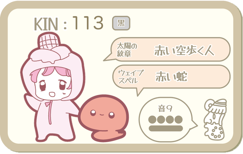 KIN113：太陽の紋章 赤い空歩く人・ウェイブスペル 赤い蛇・音9