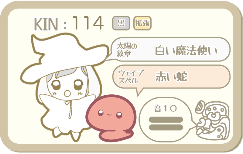 KIN114：太陽の紋章 白い魔法使い・ウェイブスペル 赤い蛇・音10