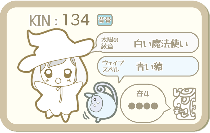 KIN134：太陽の紋章 白い魔法使い・ウェイブスペル 青い猿・音4