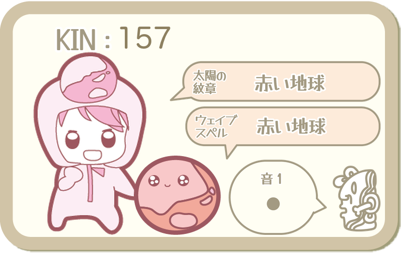 KIN157：太陽の紋章 赤い地球・ウェイブスペル 赤い地球・音1
