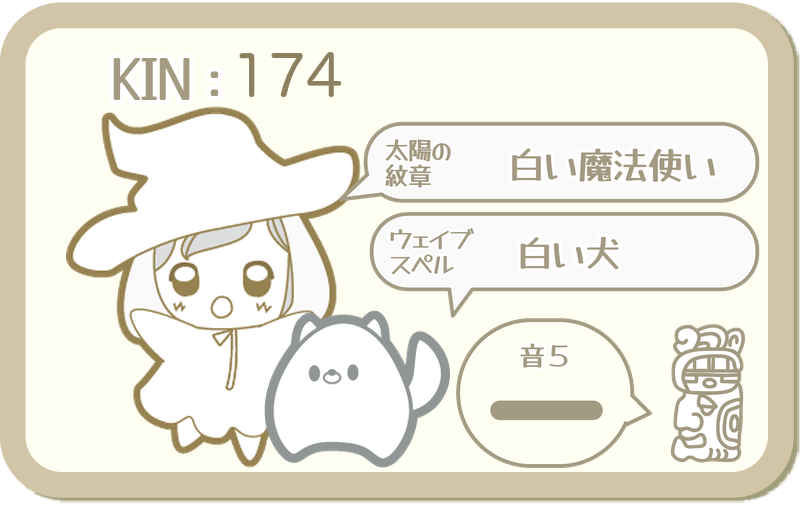 KIN174：太陽の紋章 白い魔法使い・ウェイブスペル 白い犬・音5