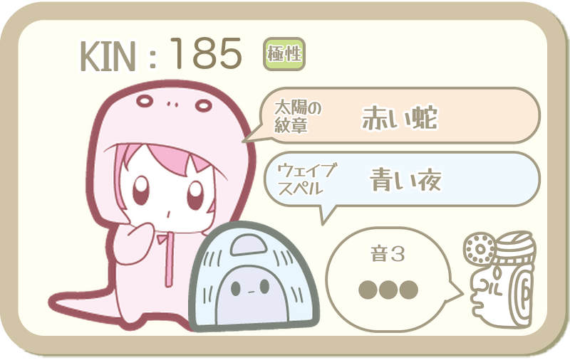 KIN185：太陽の紋章 赤い蛇・ウェイブスペル 青い夜・音3
