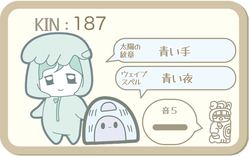 KIN187：太陽の紋章 青い手・ウェイブスペル 青い夜・音5