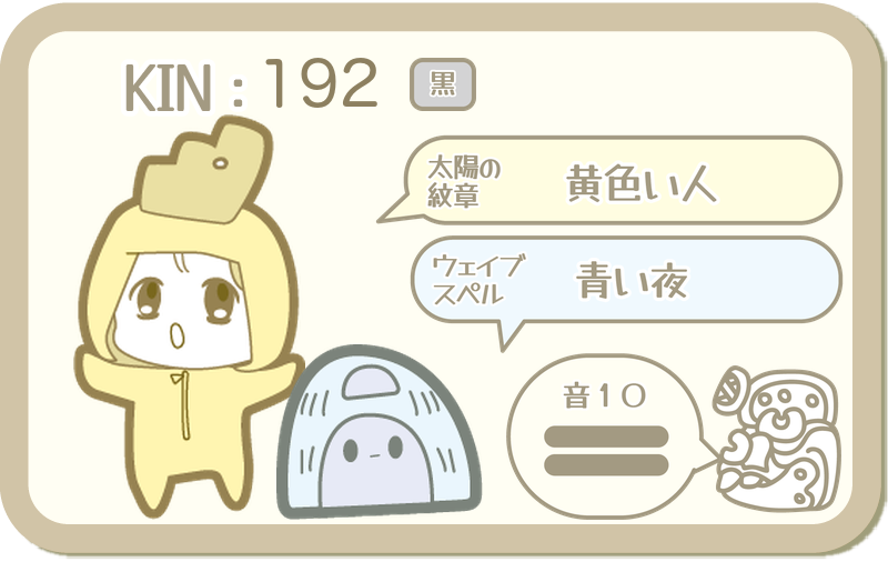 KIN192：太陽の紋章 黄色い人・ウェイブスペル 青い夜・音10