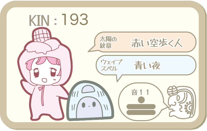 KIN193：太陽の紋章 赤い空歩く人・ウェイブスペル 青い夜・音11