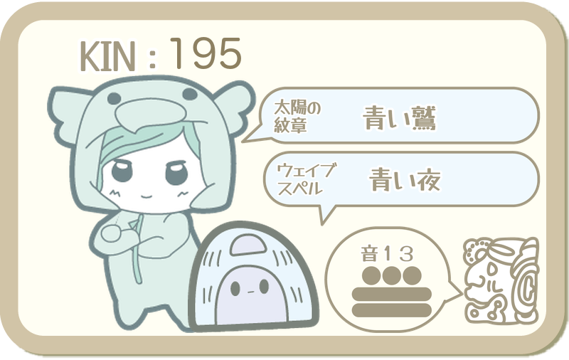 KIN195：太陽の紋章 青い鷲・ウェイブスペル 青い夜・音13