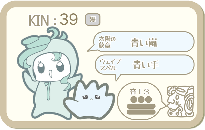 KIN39：太陽の紋章 青い嵐・ウェイブスペル 青い手・音13