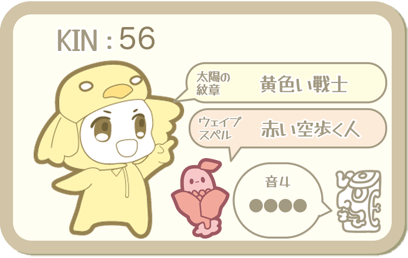 KIN56：太陽の紋章 黄色い戦士・ウェイブスペル 赤い空歩く人・音4
