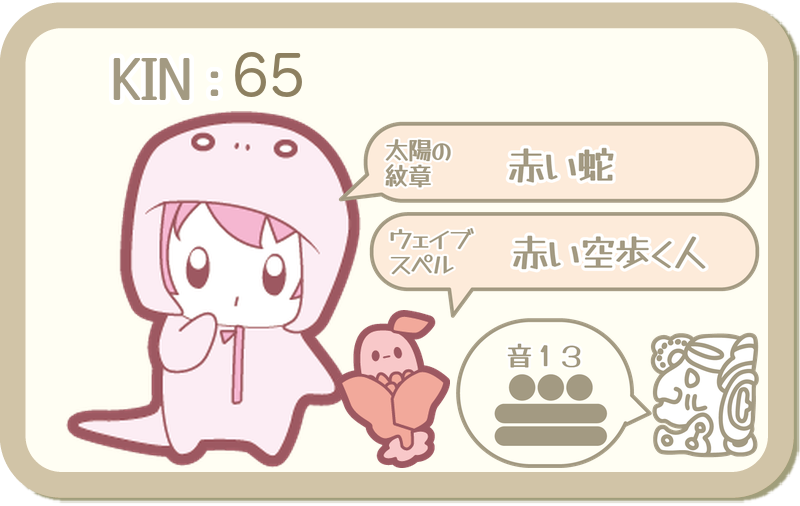 KIN65：太陽の紋章 赤い蛇・ウェイブスペル 赤い空歩く人・音13